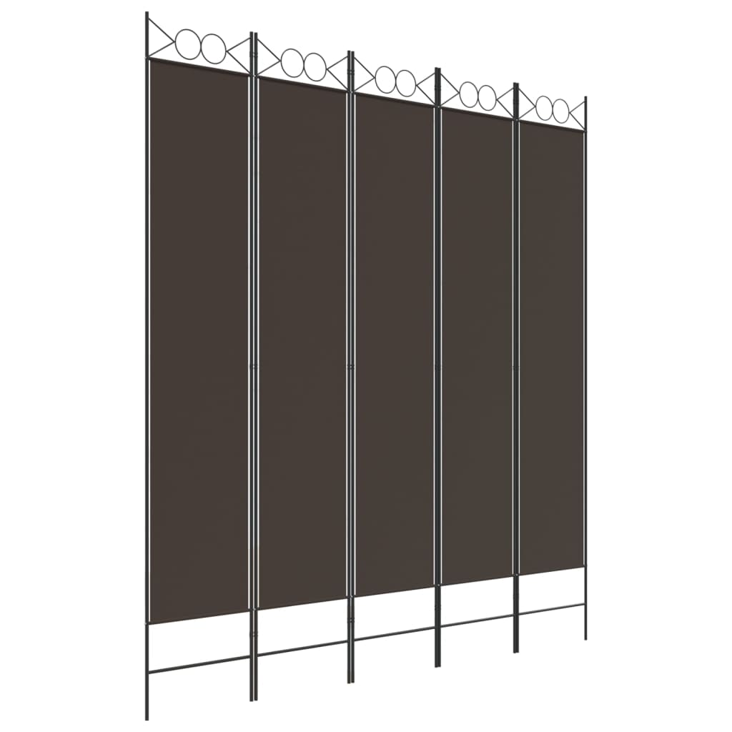 5-Panel Room Divider Brown 200x220 cm Fabric