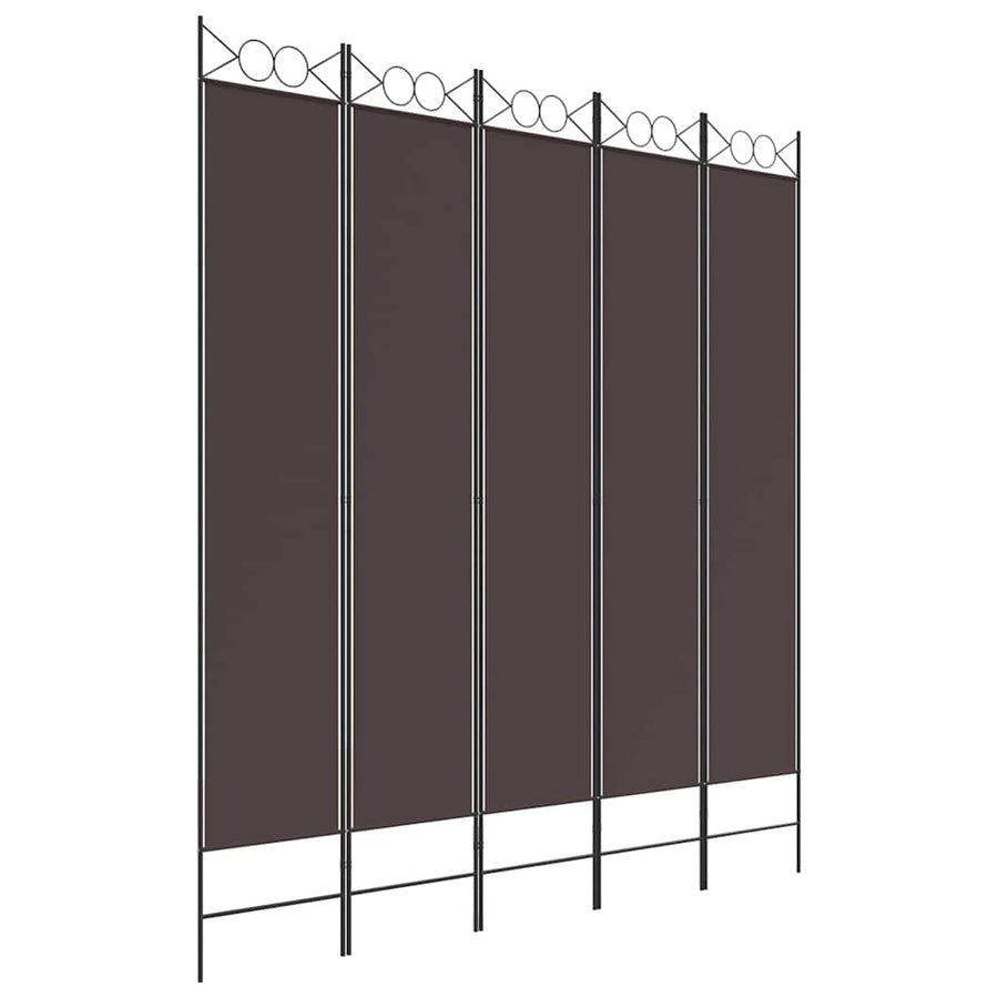 5-Panel Room Divider Brown 200x220 cm Fabric