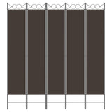 5-Panel Room Divider Brown 200x220 cm Fabric
