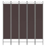5-Panel Room Divider Brown 200x220 cm Fabric