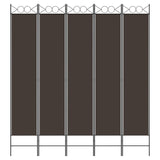 5-Panel Room Divider Brown 200x220 cm Fabric - Side View