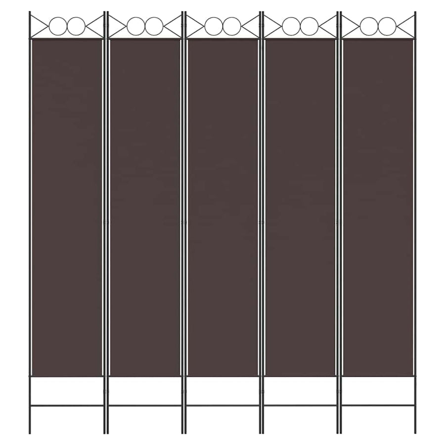 5-Panel Room Divider Brown 200x220 cm Fabric