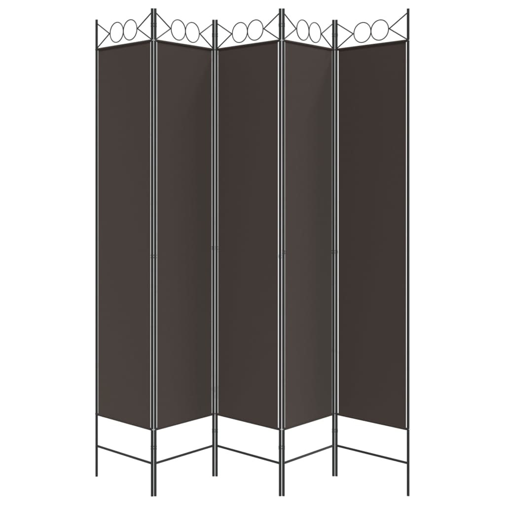 5-Panel Room Divider Brown 200x220 cm Fabric