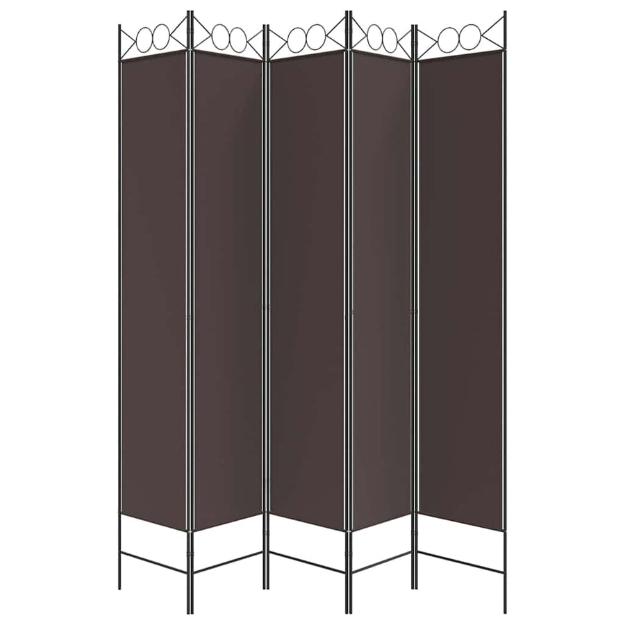 5-Panel Room Divider Brown 200x220 cm Fabric