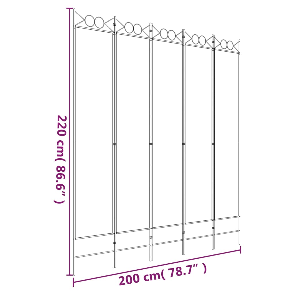 5-Panel Room Divider Brown 200x220 cm Fabric