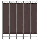 5-Panel Room Divider Brown 200x220 cm Fabric