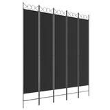 5-Panel Room Divider Black 200x220 cm Fabric - Front View