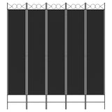 5-Panel Room Divider Black 200x220 cm Fabric