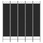 5-Panel Room Divider Black 200x220 cm Fabric