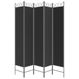 5-Panel Room Divider Black 200x220 cm Fabric - Top-Down View