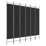 6-Panel Room Divider Black 240x220 cm Fabric - Front View