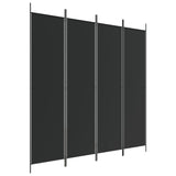 4-Panel Room Divider Black 200x200 cm Fabric - Front View
