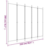 5-Panel Room Divider White 250x200 cm Fabric - Low Angle