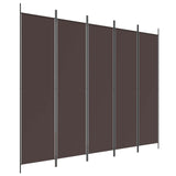 5-Panel Room Divider Brown 250x200 cm Fabric - Front View