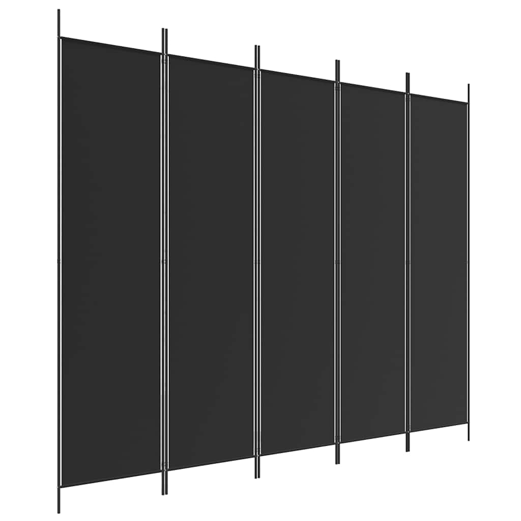 5-Panel Room Divider Black 250x200 cm Fabric
