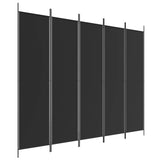 5-Panel Room Divider Black 250x200 cm Fabric - Front View