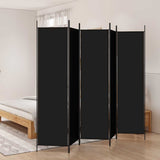 5-Panel Room Divider Black 250x200 cm Fabric