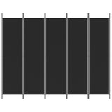 5-Panel Room Divider Black 250x200 cm Fabric - Side View