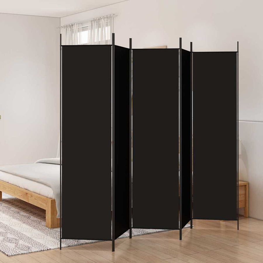 5-Panel Room Divider Black 250x200 cm Fabric