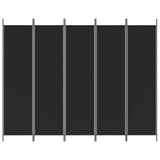 5-Panel Room Divider Black 250x200 cm Fabric