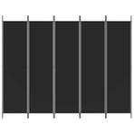 5-Panel Room Divider Black 250x200 cm Fabric