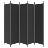 5-Panel Room Divider Black 250x200 cm Fabric - Top-Down View