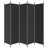 5-Panel Room Divider Black 250x200 cm Fabric