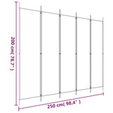 5-Panel Room Divider Black 250x200 cm Fabric - Low Angle