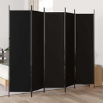 5-Panel Room Divider Black 250x200 cm Fabric