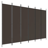 6-Panel Room Divider Brown 300x200 cm Fabric - Front View