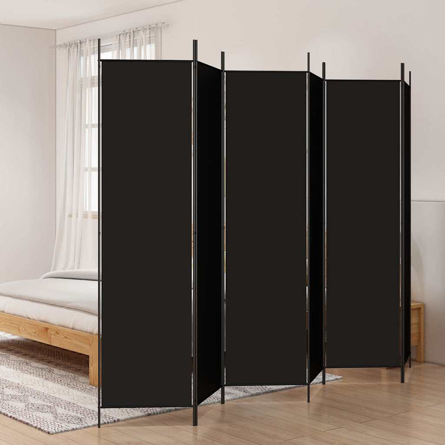 6-Panel Room Divider Black 300x200 cm Fabric