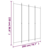 4-Panel Room Divider White 200x220 cm Fabric