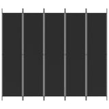 5-Panel Room Divider Black 250x220 cm Fabric