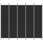 5-Panel Room Divider Black 250x220 cm Fabric