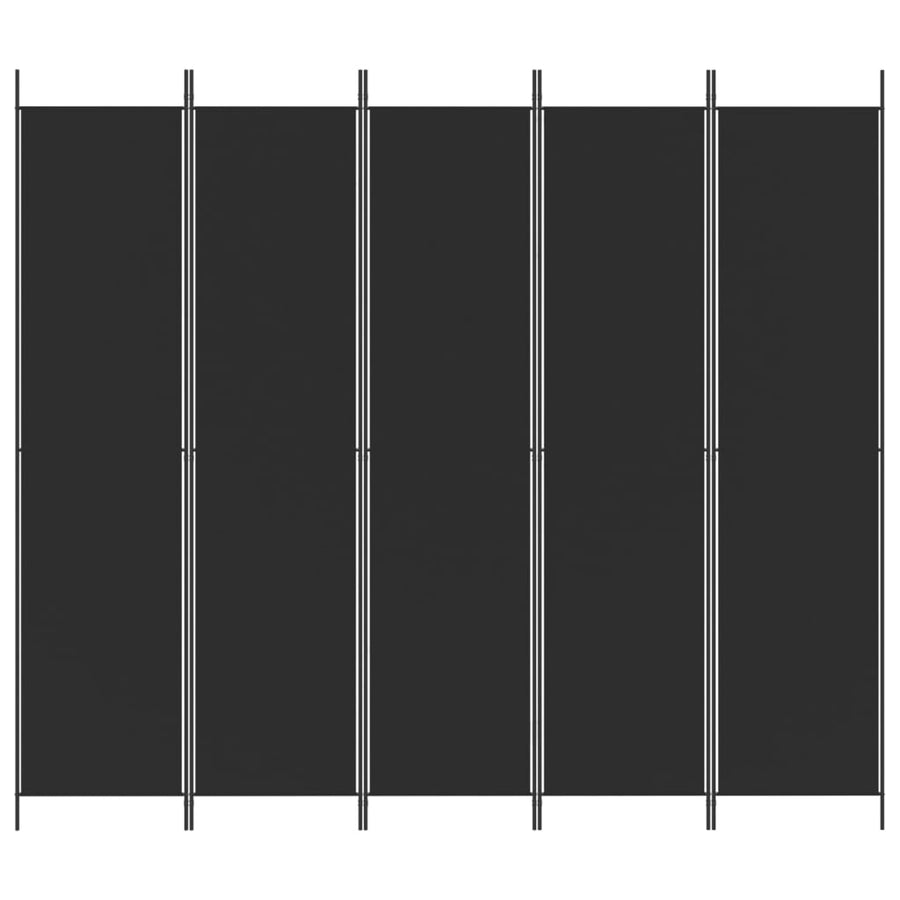 5-Panel Room Divider Black 250x220 cm Fabric