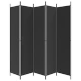 5-Panel Room Divider Black 250x220 cm Fabric - Top-Down View