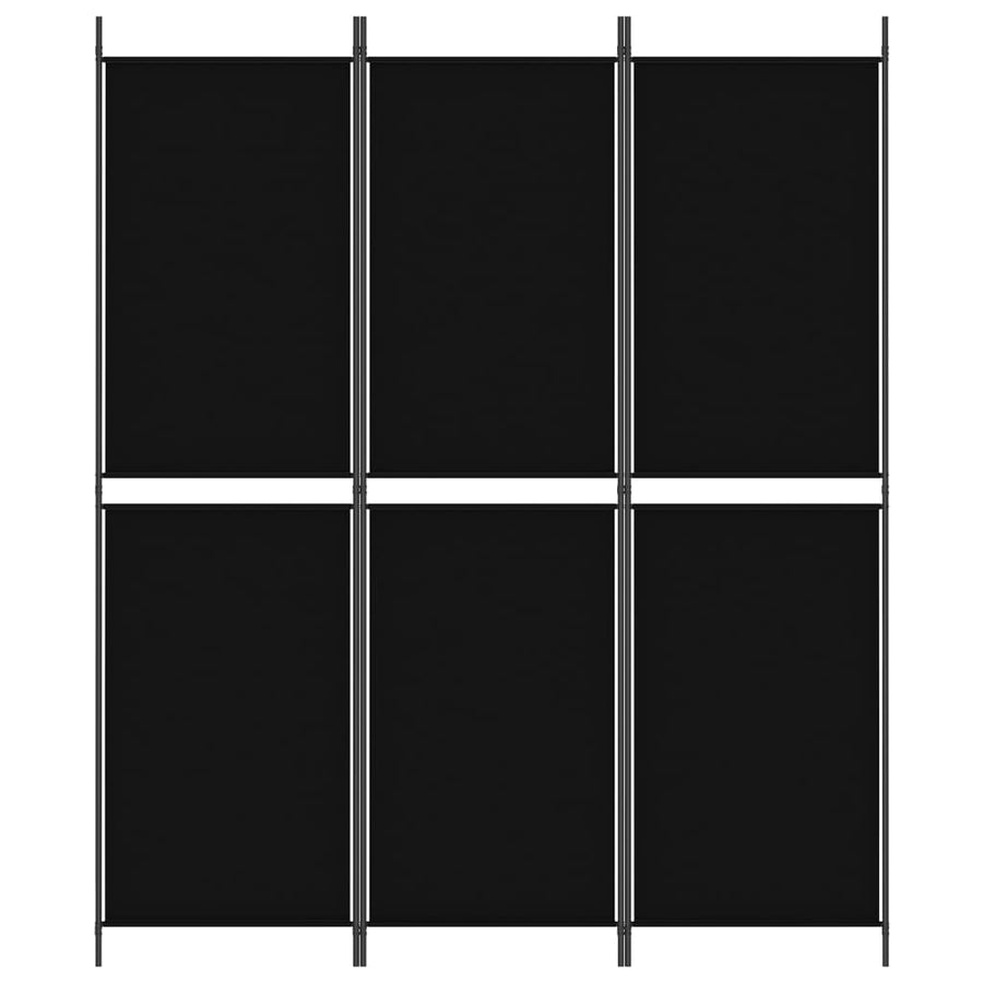 3-Panel Room Divider Black 150x180 cm Fabric
