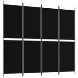 4-Panel Room Divider Black 200x180 cm Fabric - Front View