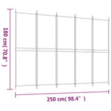 5-Panel Room Divider White 250x180 cm Fabric - Low Angle