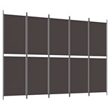 5-Panel Room Divider Brown 250x180 cm Fabric - Front View