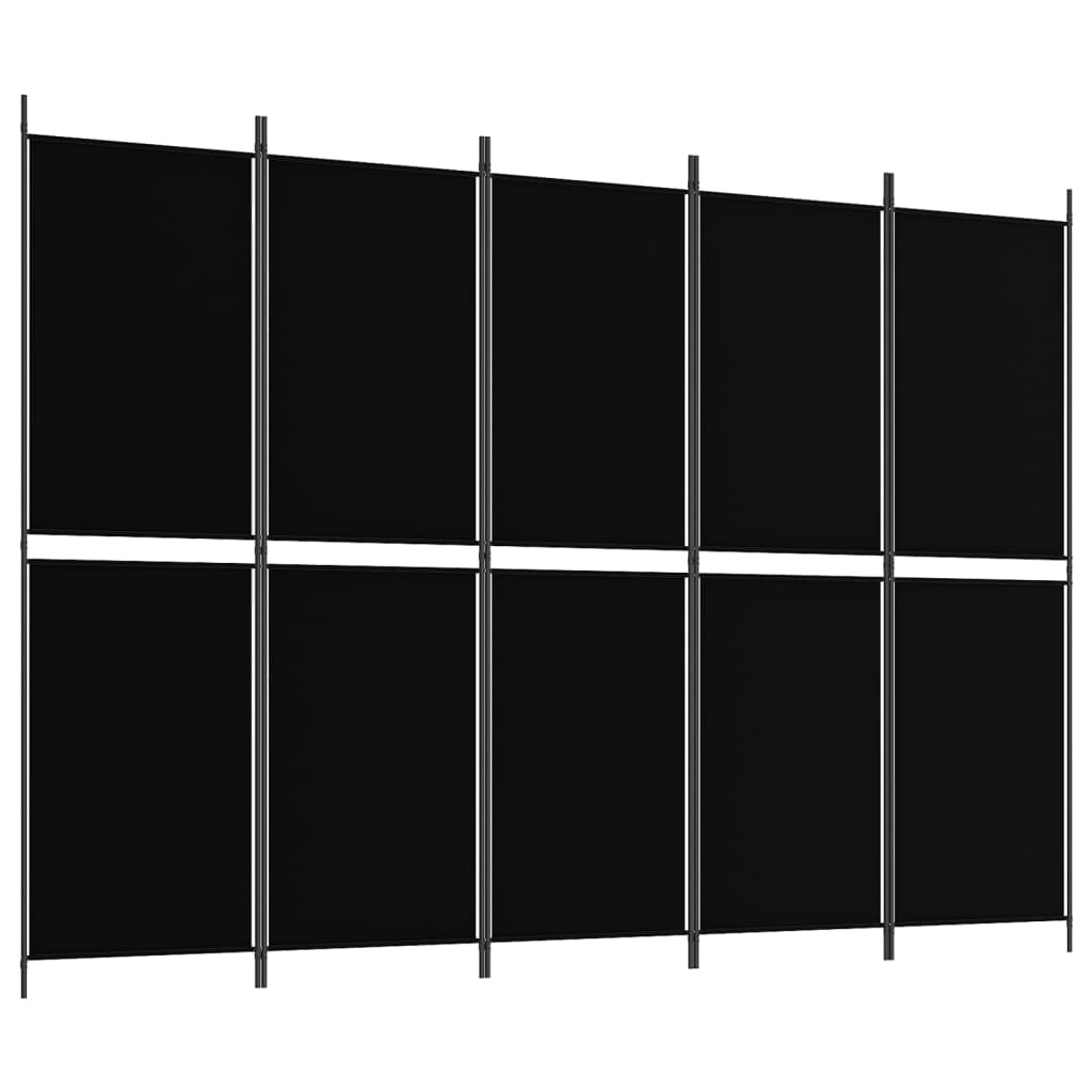 5-Panel Room Divider Black 250x180 cm Fabric
