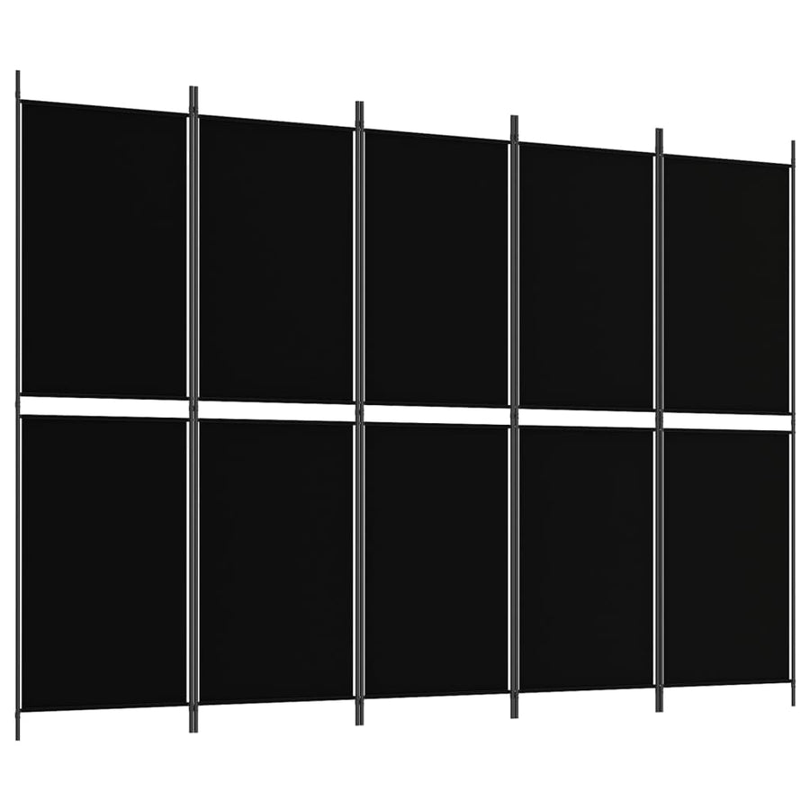 5-Panel Room Divider Black 250x180 cm Fabric