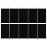 5-Panel Room Divider Black 250x180 cm Fabric