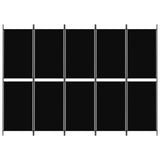 5-Panel Room Divider Black 250x180 cm Fabric - Side View