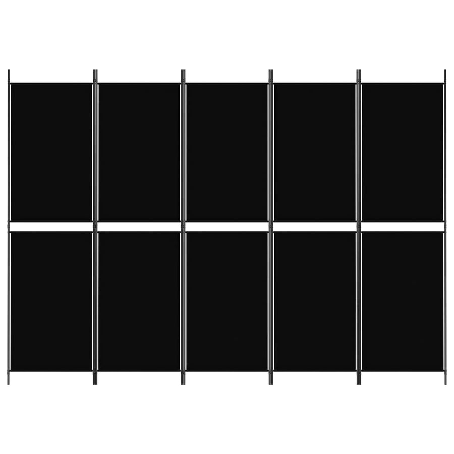 5-Panel Room Divider Black 250x180 cm Fabric