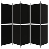 5-Panel Room Divider Black 250x180 cm Fabric - Top-Down View