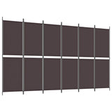 6-Panel Room Divider Brown 300x180 cm Fabric - Front View