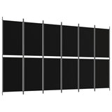6-Panel Room Divider Black 300x180 cm Fabric - Front View