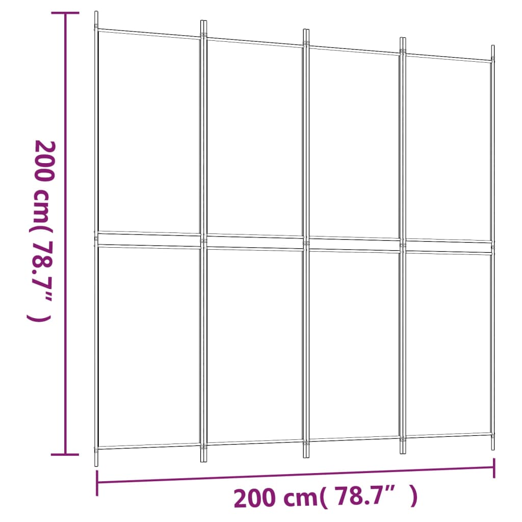 4-Panel Room Divider Black 200x200 cm Fabric