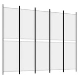 5-Panel Room Divider White 250x200 cm Fabric - Front View